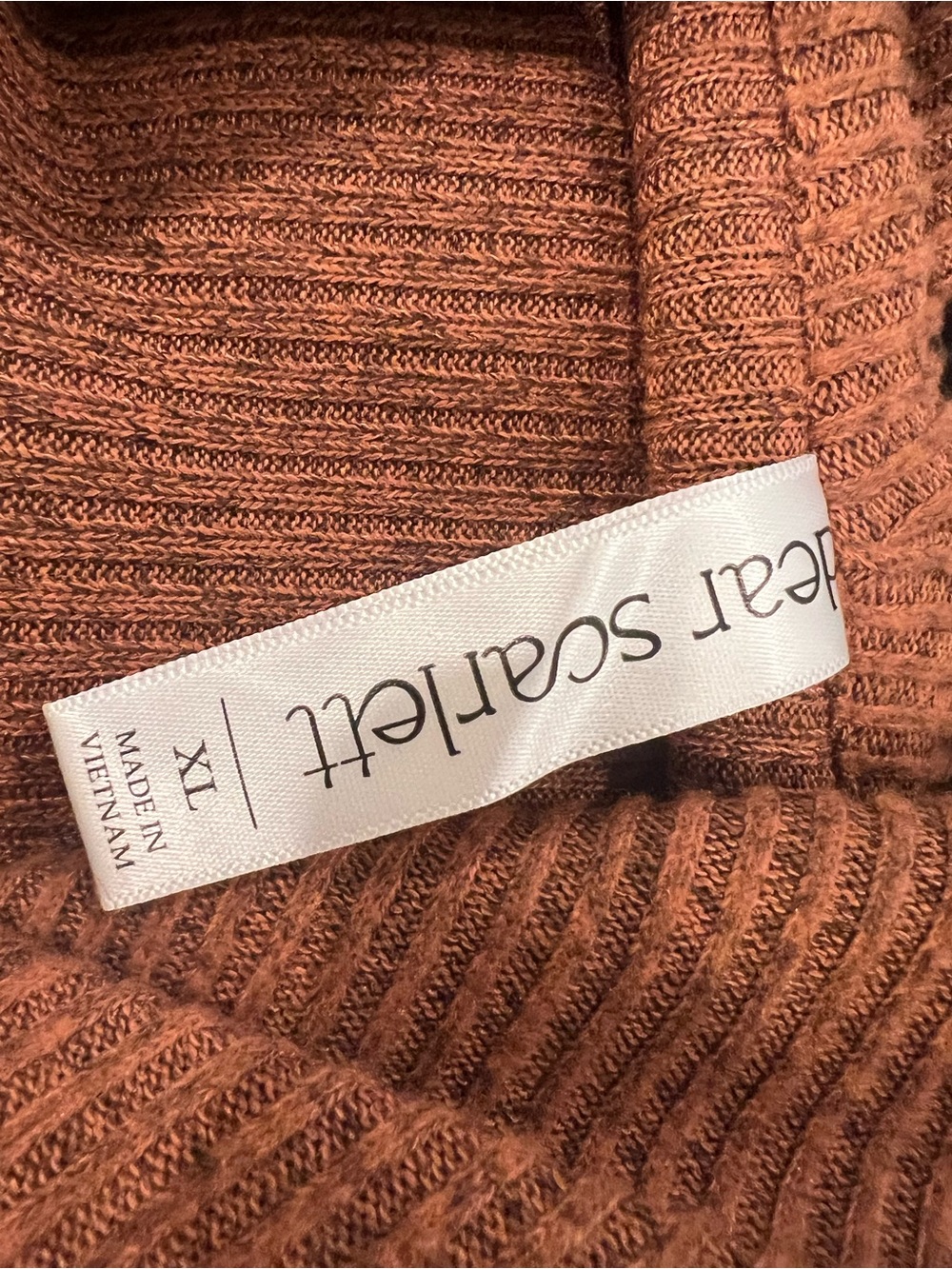 Dear Scarlett Ribbed Knit Shawl Collar Draped Cardigan in Rust Brown - Picture 3 of 5
